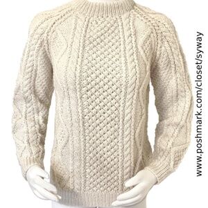 Aran Hand Knit 100% New Wool Great Britain Sweater Unisex Chunky Knit